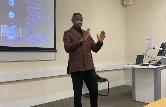 Sola Agbeye, speaking at a Coventry University event