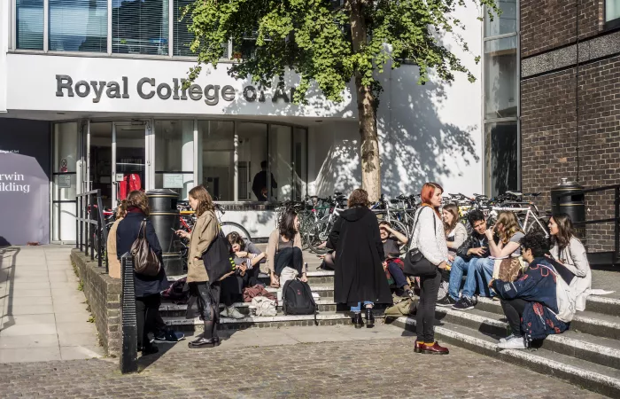 Students gathered outside the Royal College of Art